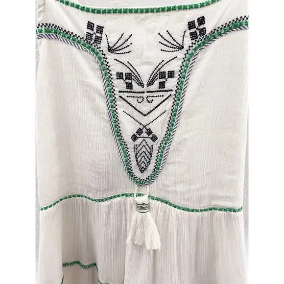 Anthropologie Flannel Women's Talara Tassel Dress Tiered Embroidered Gauzy NWT